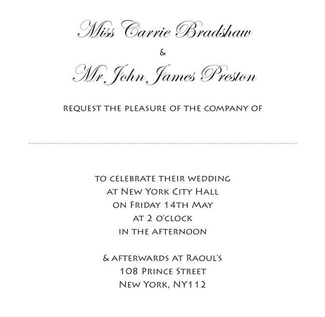 Carrie Bradshaw Sample Invite