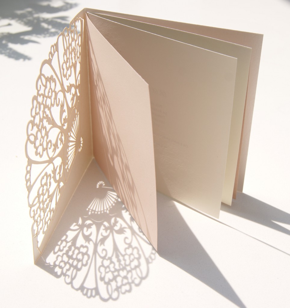 laser cut deco lace fan wedding invitation