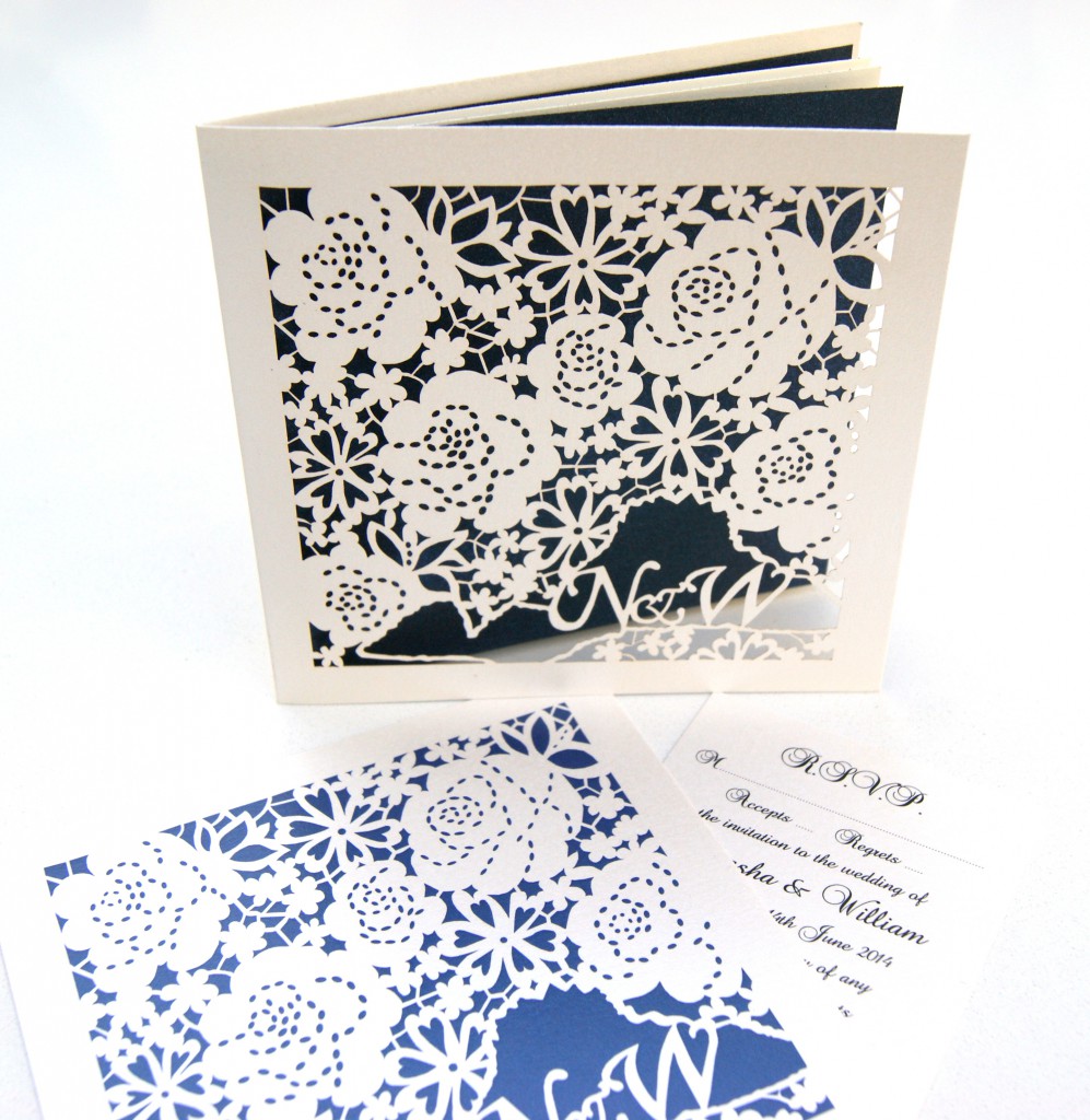 laser cut rose lace wedding invitations