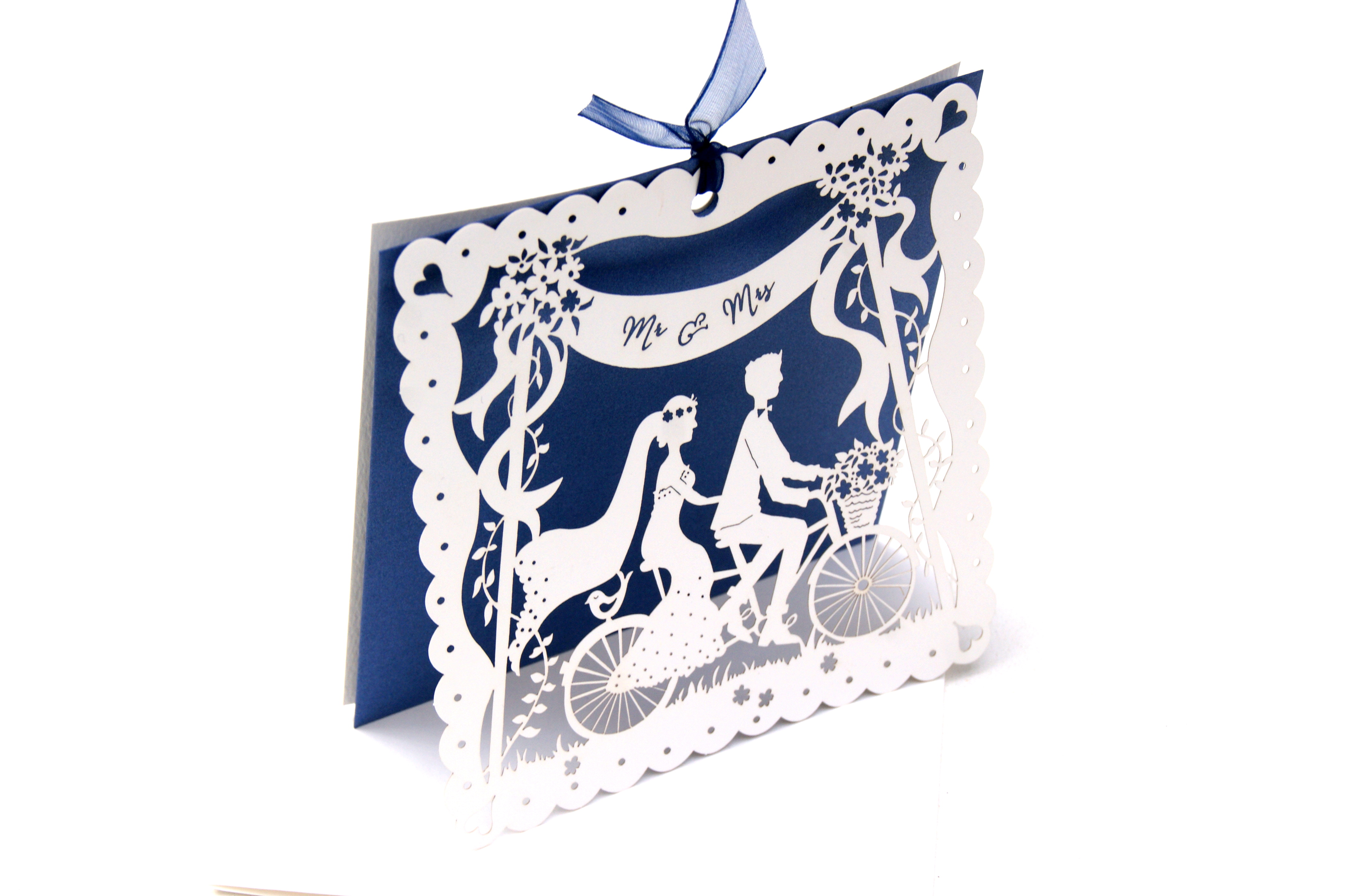 Bicycle For Two (blue) - laser cut wedding invitation