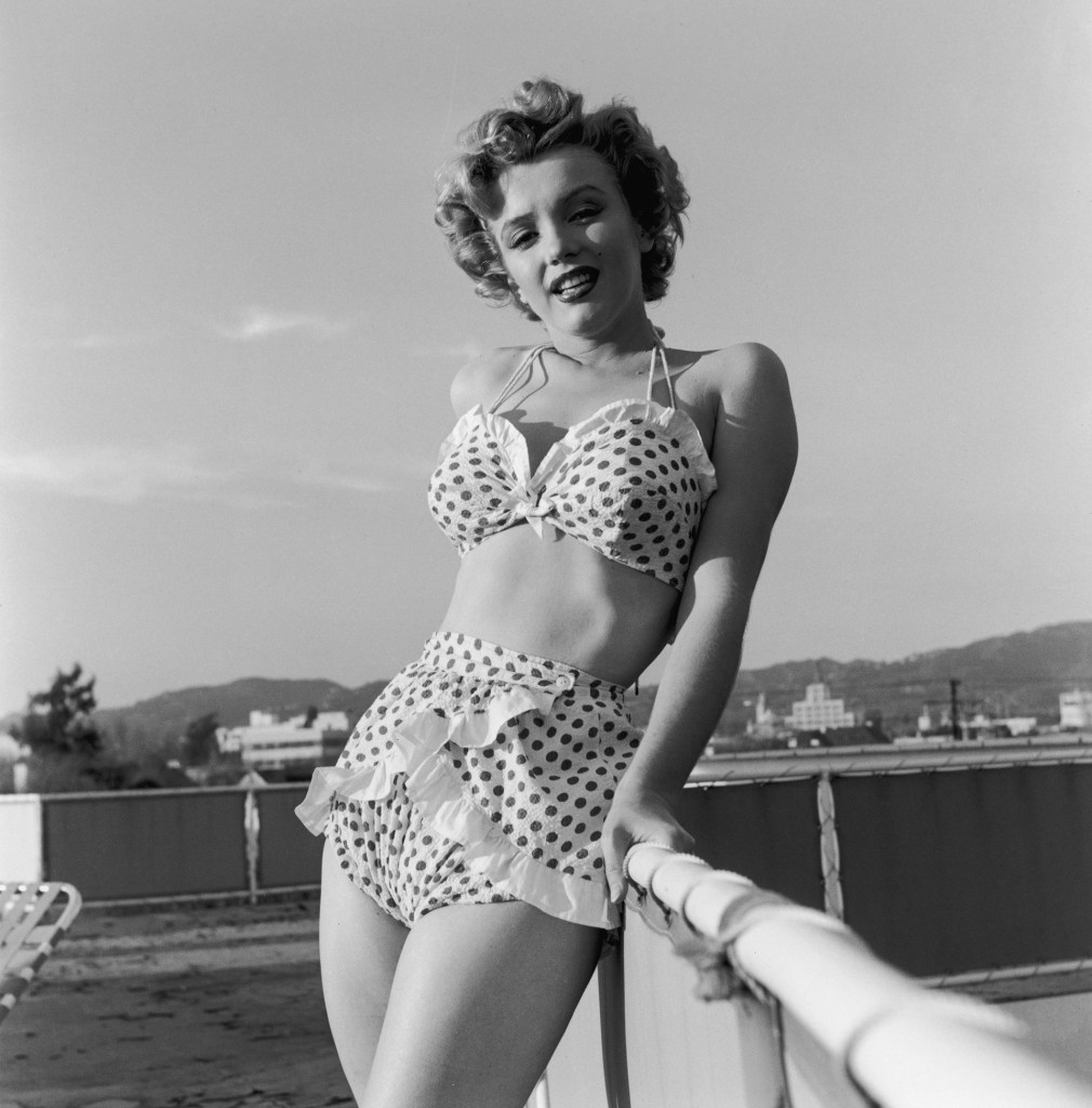 Marilyn Monroe showing off a polka dot bikini in 1951.
