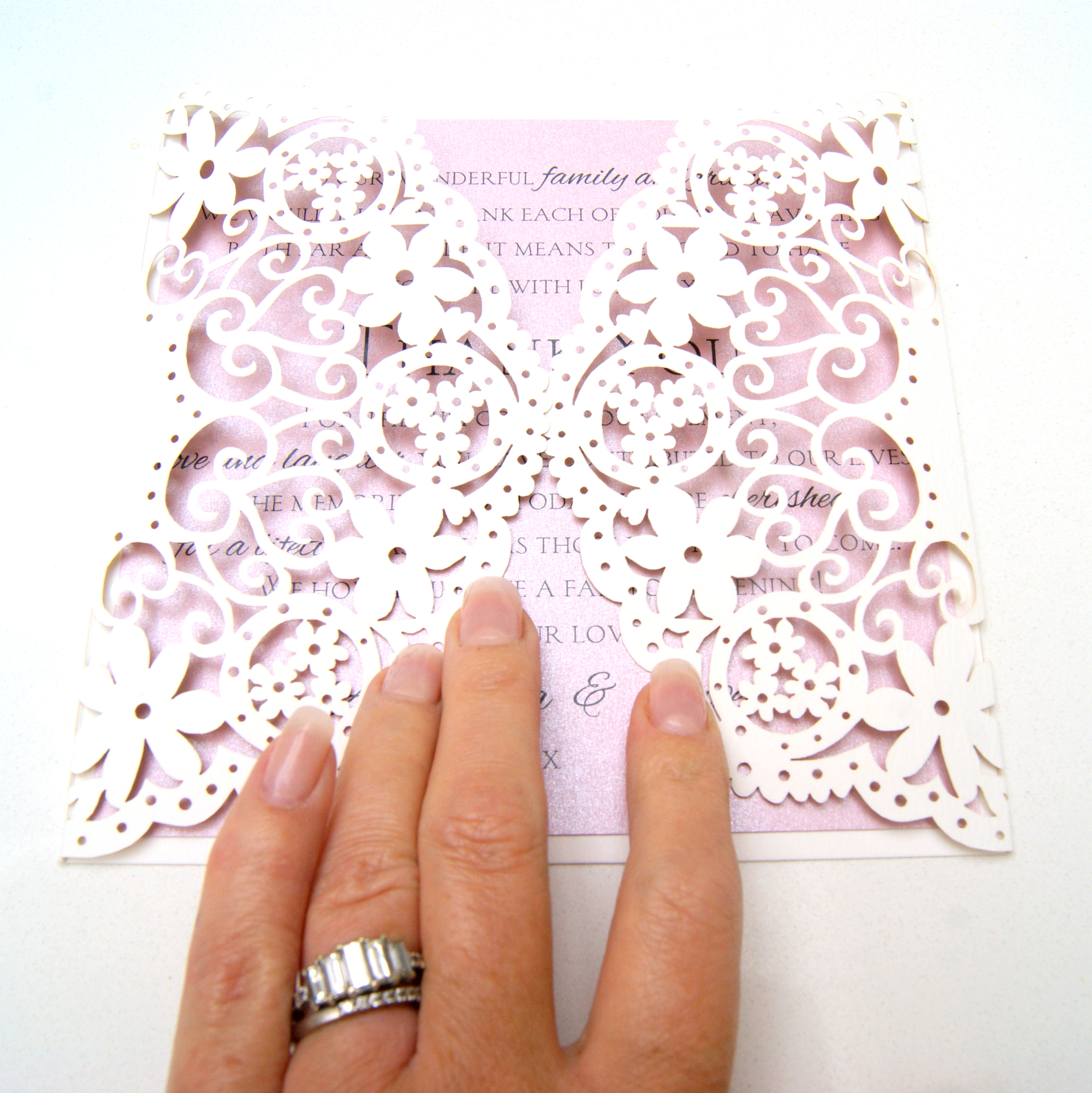 Doily Lace Gate-fold with Pink Dew inlay