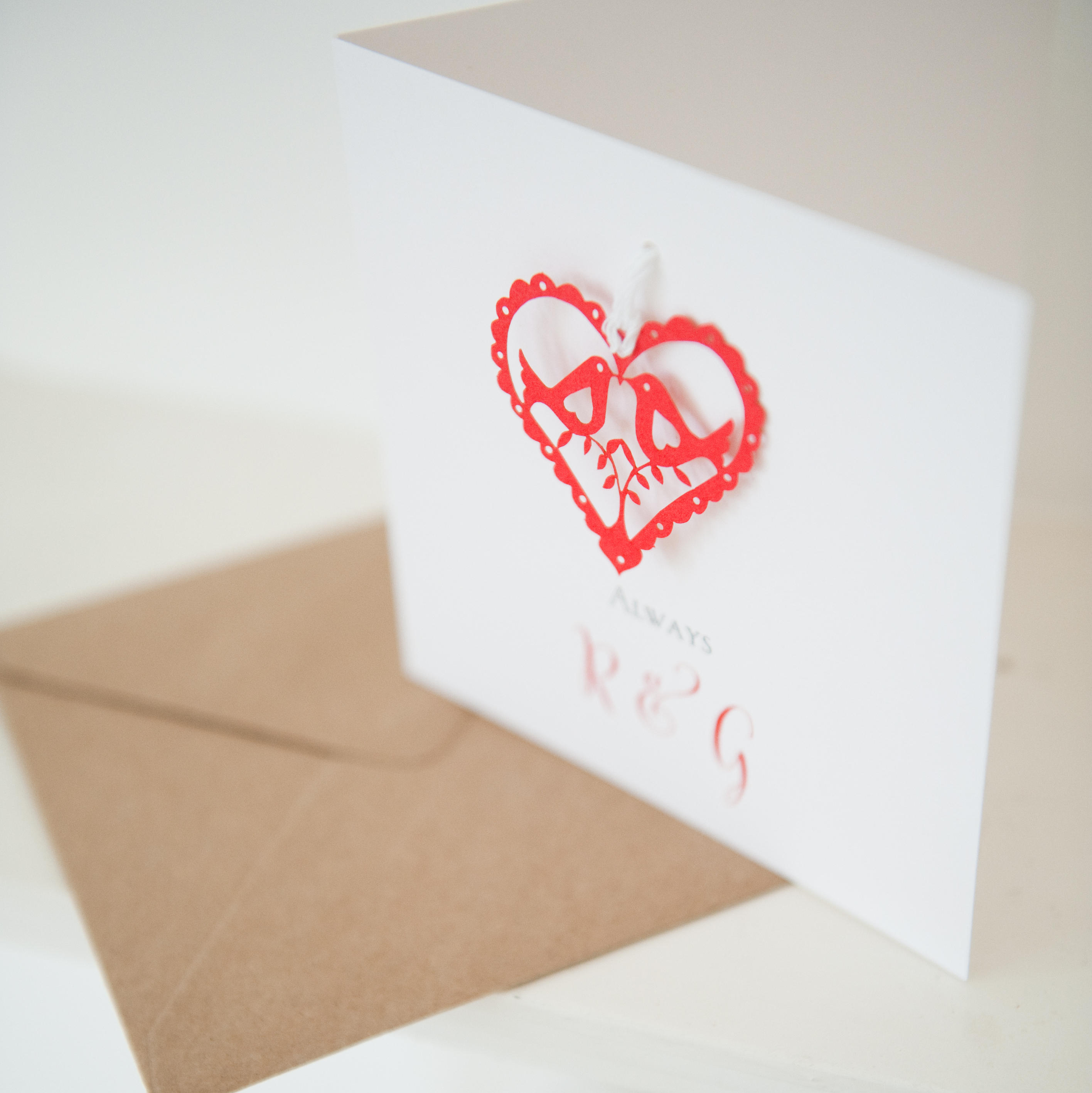 Personalised Valentines red love birds paper card