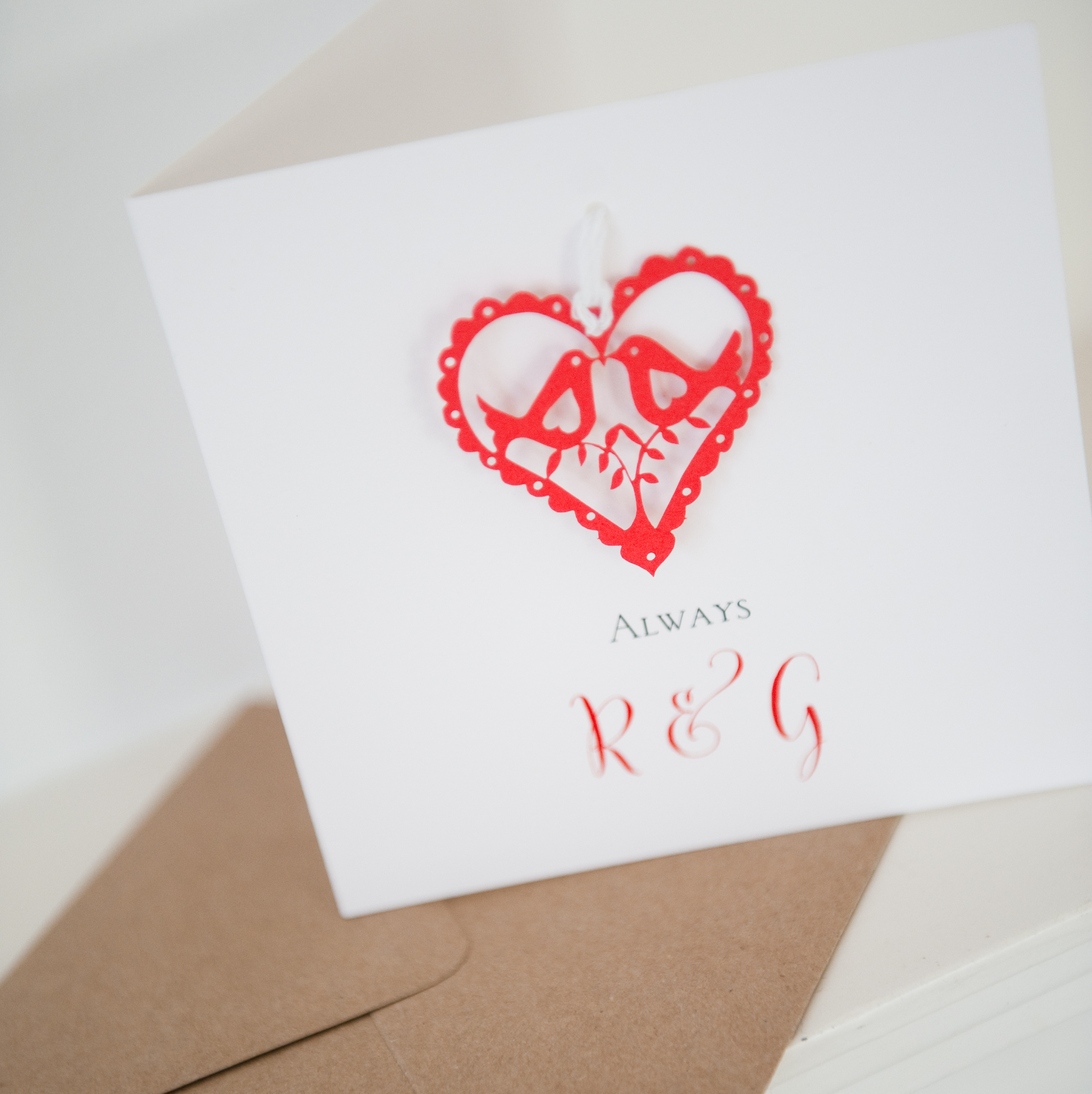Personalised Valentines red love birds paper card