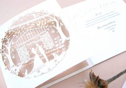 EMMA AND MIKE BESPOKE LASER CUT AND FOILED STARS AND MOON WEDDING INVITATION