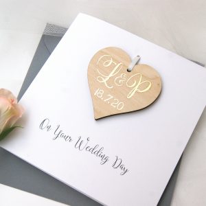 Monogram Personalised Wooden Heart Wedding Card