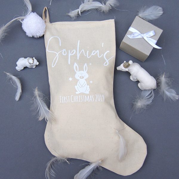 First Christmas Personalised Winter Rabbit Stocking