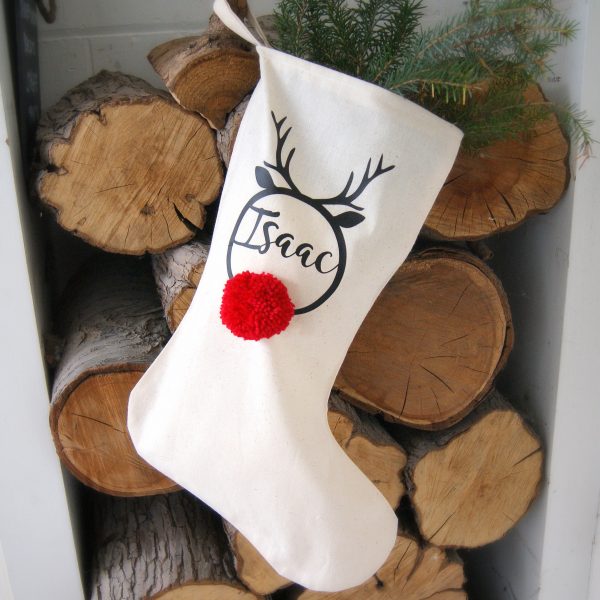 Pom Pom Rudolph Personalised Christmas Stocking