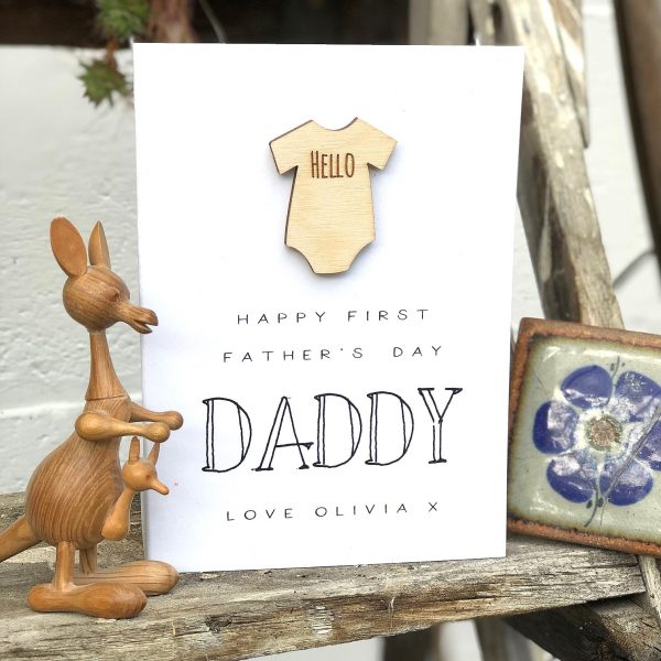 HELLO HAPPY FIRST FATHERS DAY PERSONALISED CARD