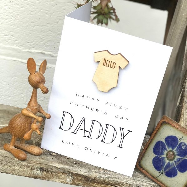 HELLO HAPPY FIRST FATHERS DAY PERSONALISED CARD