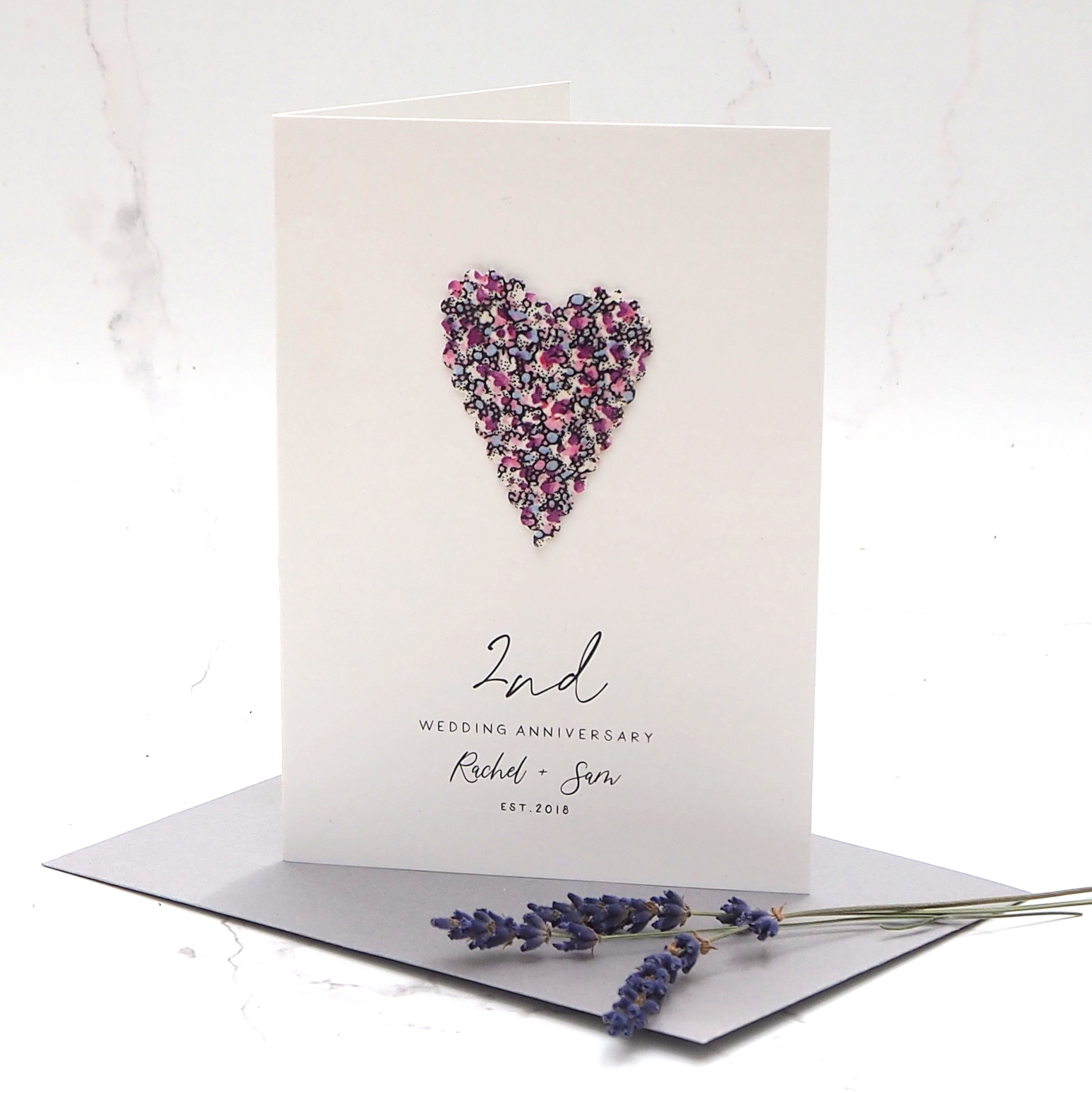Personalised 2nd Wedding Anniversary Card Printed Hearts 