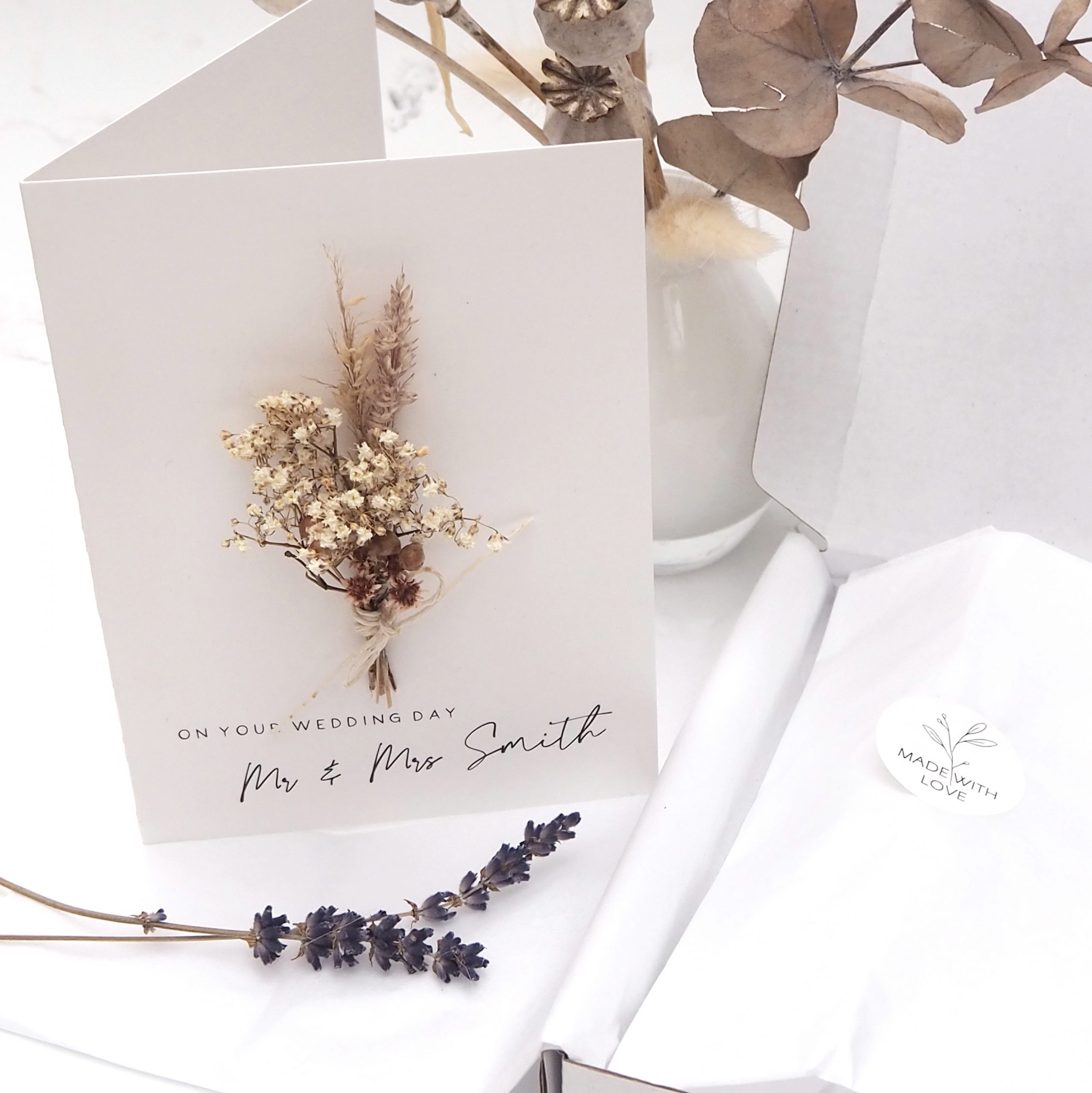 Mini Dried Flower Bouquet Personalised Wedding Card | Shop ...
