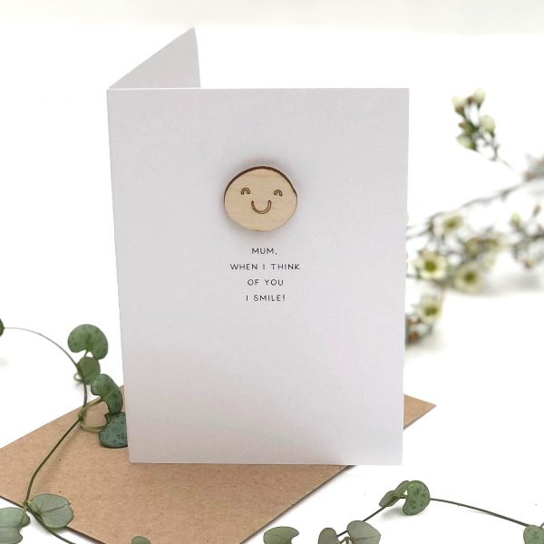 Smiley Mum Wooden Charm Mother's Day Card