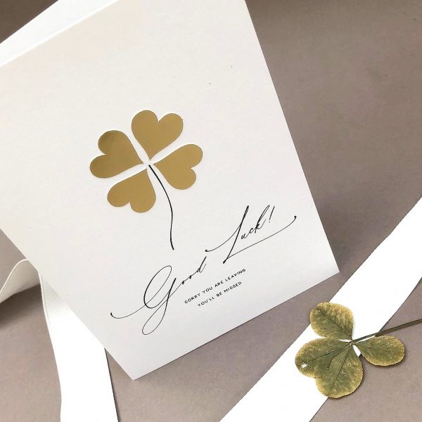 New Gold Foil Four Leaf Clover Good Luck Card